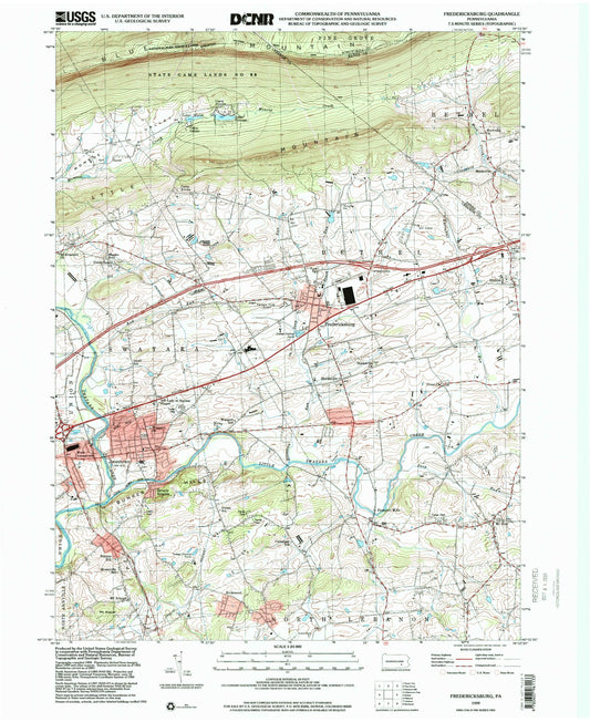 Classic USGS Fredericksburg Pennsylvania 7.5'x7.5' Topo Map Image
