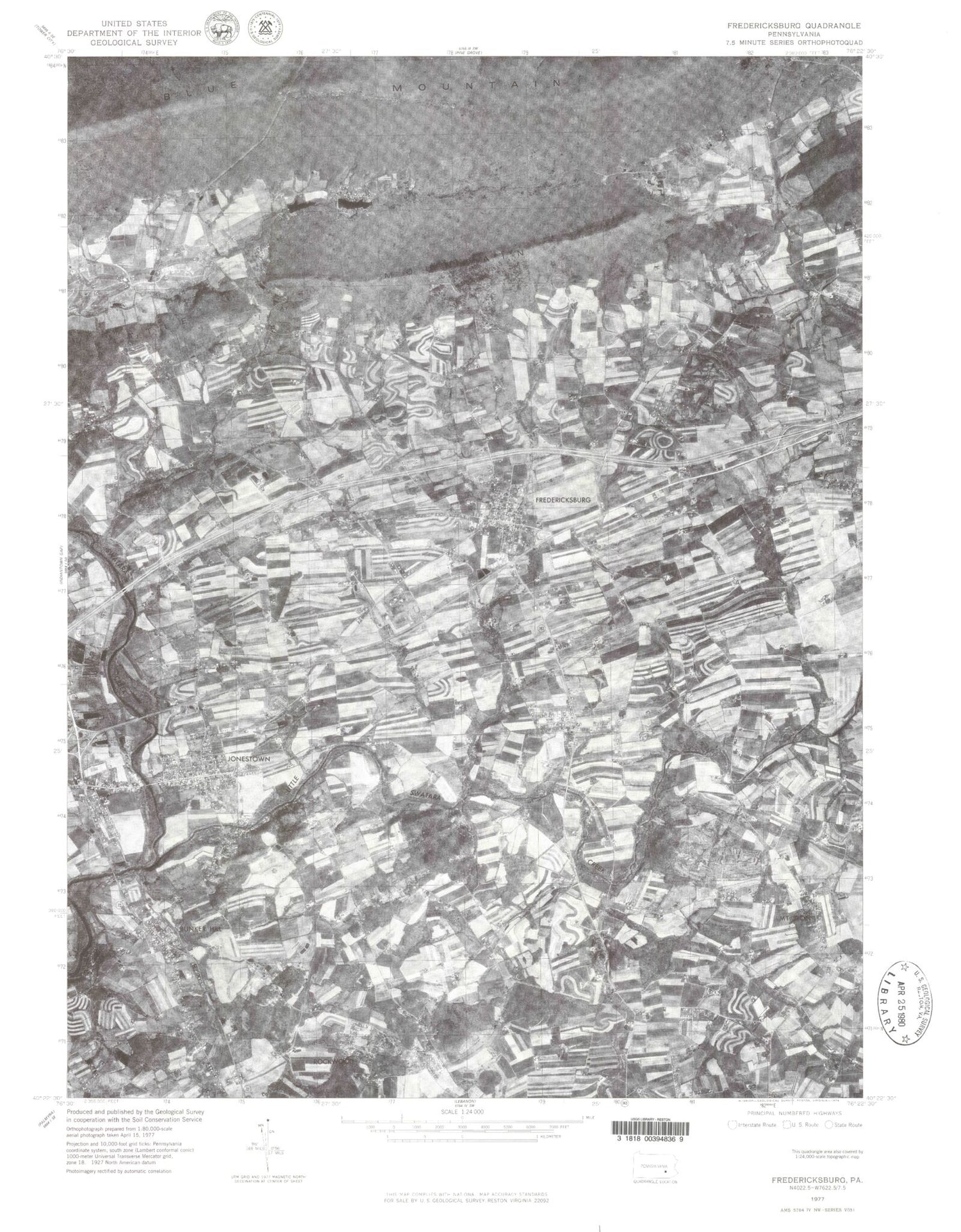 Classic USGS Fredericksburg Pennsylvania 7.5'x7.5' Topo Map Image