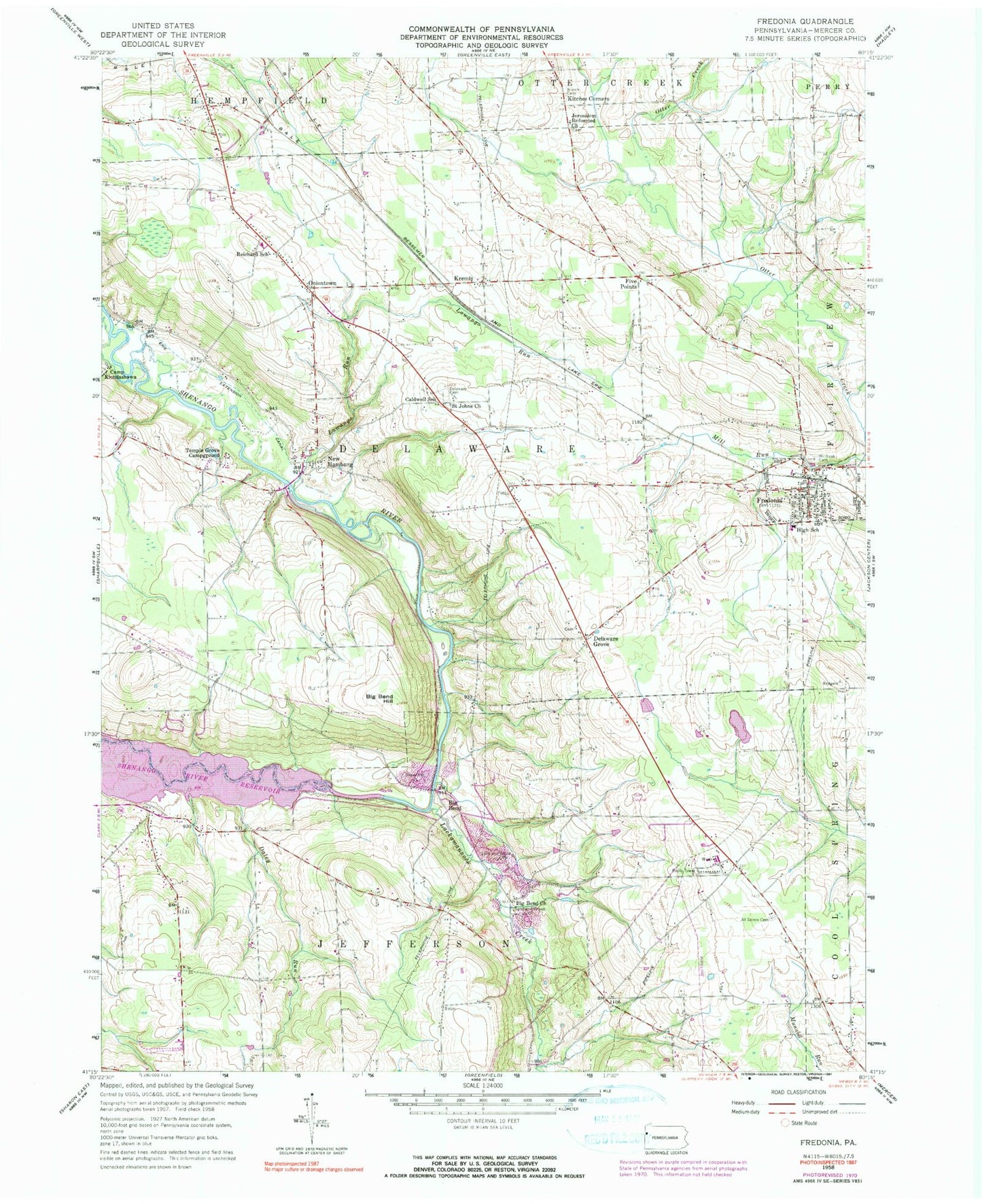 Classic USGS Fredonia Pennsylvania 7.5'x7.5' Topo Map Image