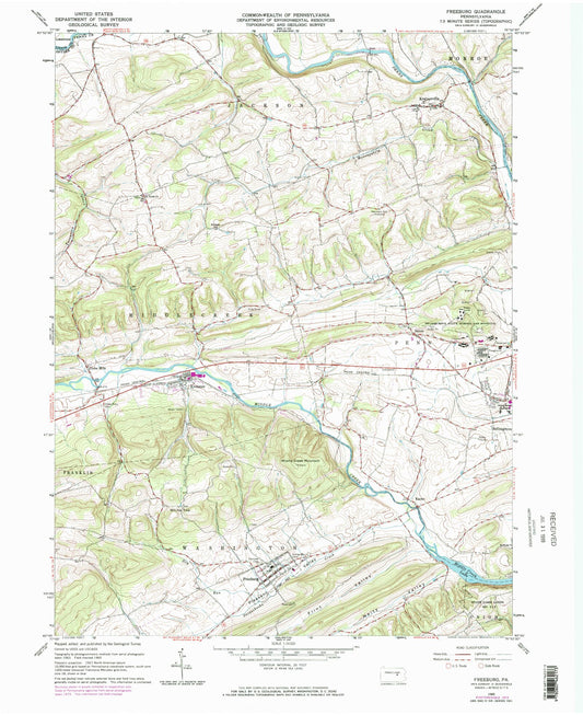 Classic USGS Freeburg Pennsylvania 7.5'x7.5' Topo Map Image