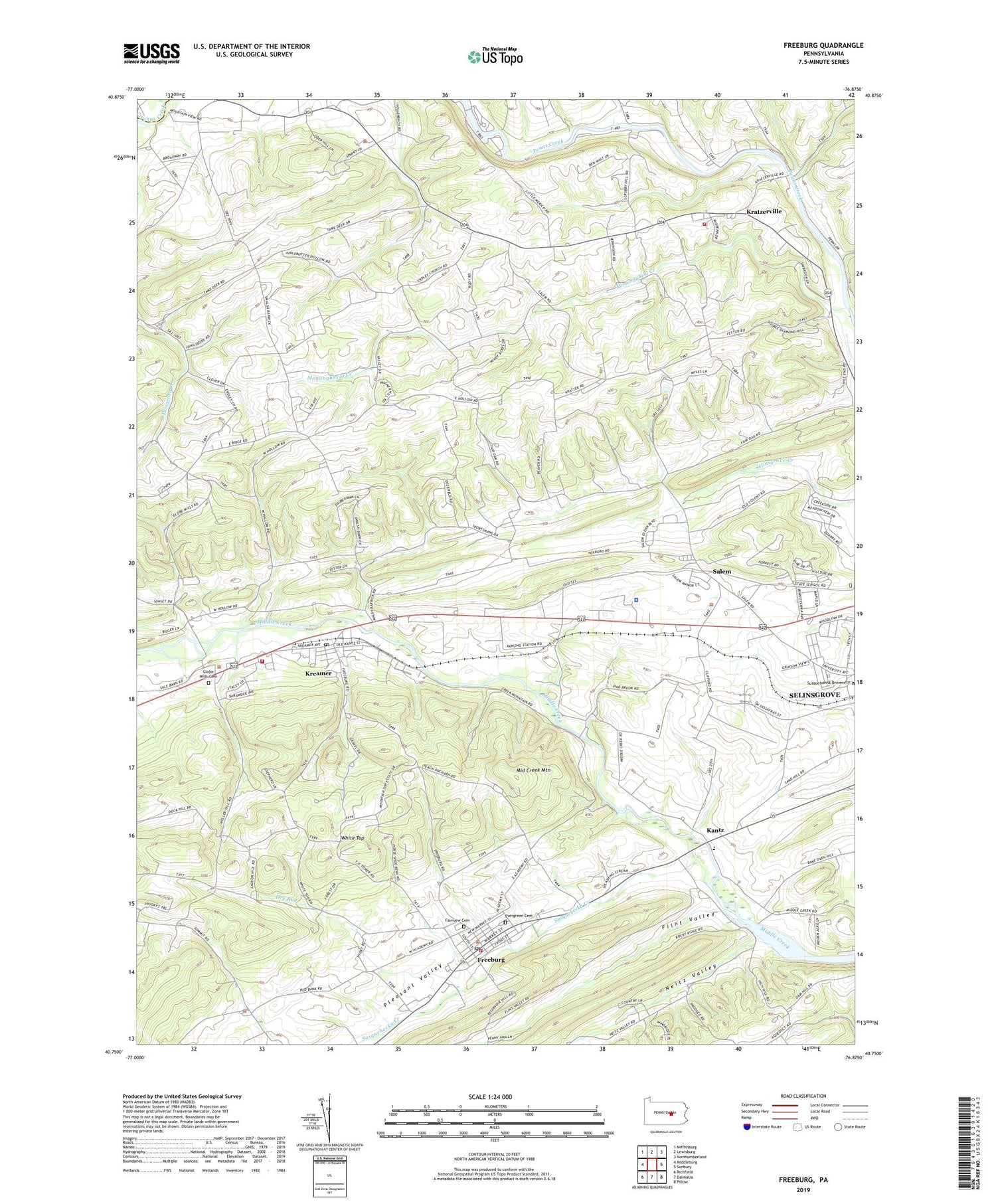 Freeburg Pennsylvania US Topo Map Image