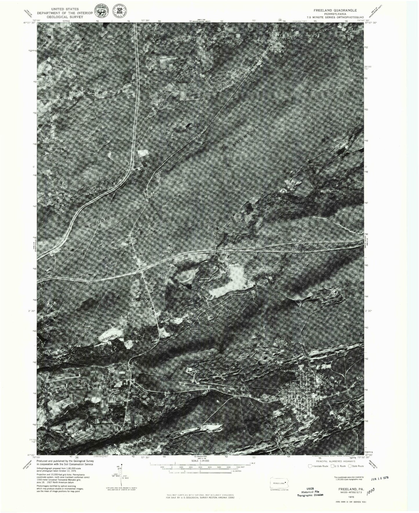 Classic USGS Freeland Pennsylvania 7.5'x7.5' Topo Map Image