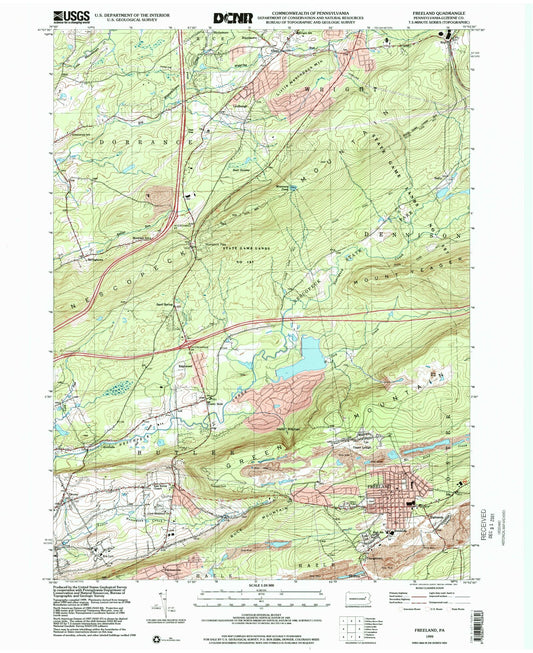 Classic USGS Freeland Pennsylvania 7.5'x7.5' Topo Map Image