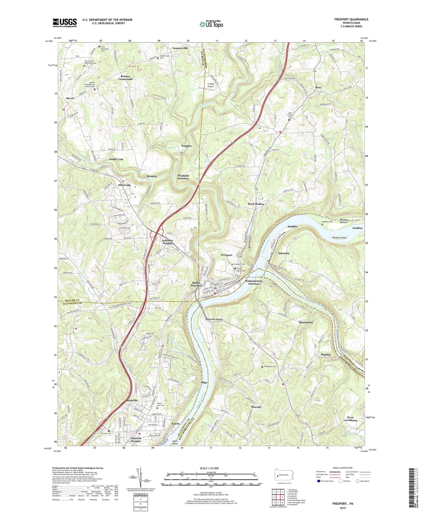 Freeport Pennsylvania US Topo Map Image