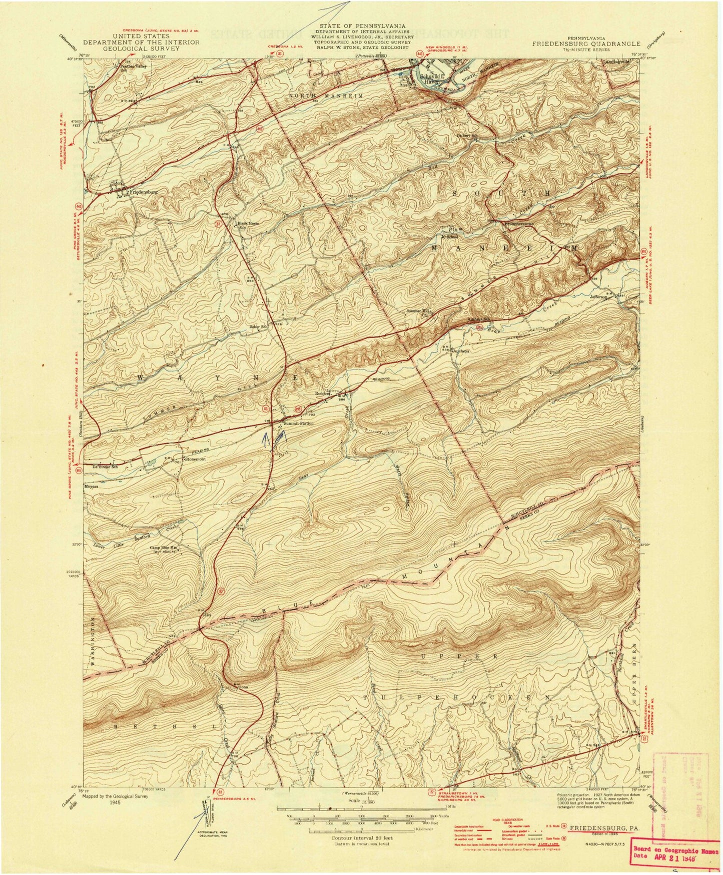 Classic USGS Friedensburg Pennsylvania 7.5'x7.5' Topo Map Image