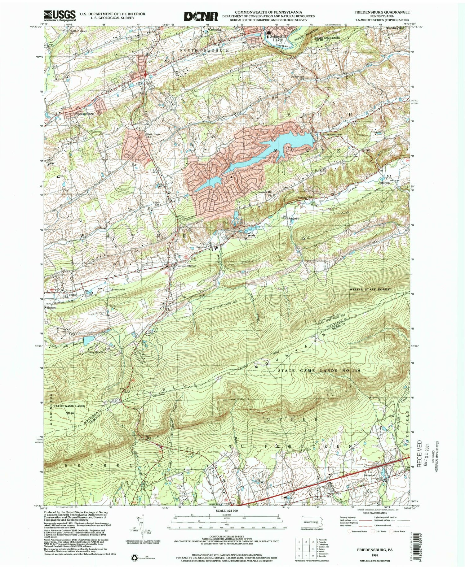 Classic USGS Friedensburg Pennsylvania 7.5'x7.5' Topo Map Image
