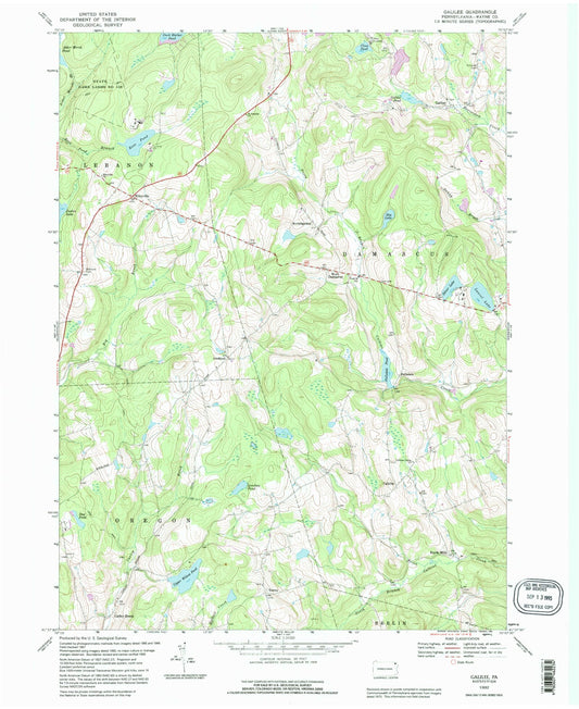 Classic USGS Galilee Pennsylvania 7.5'x7.5' Topo Map Image