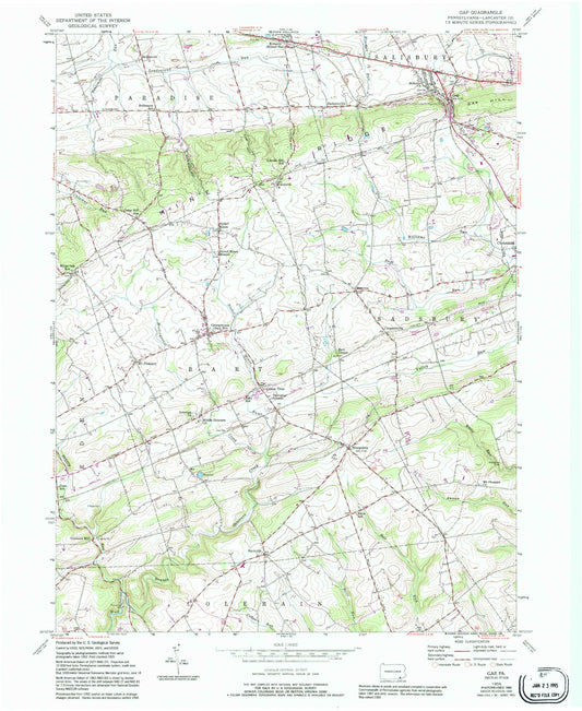 Classic USGS Gap Pennsylvania 7.5'x7.5' Topo Map Image