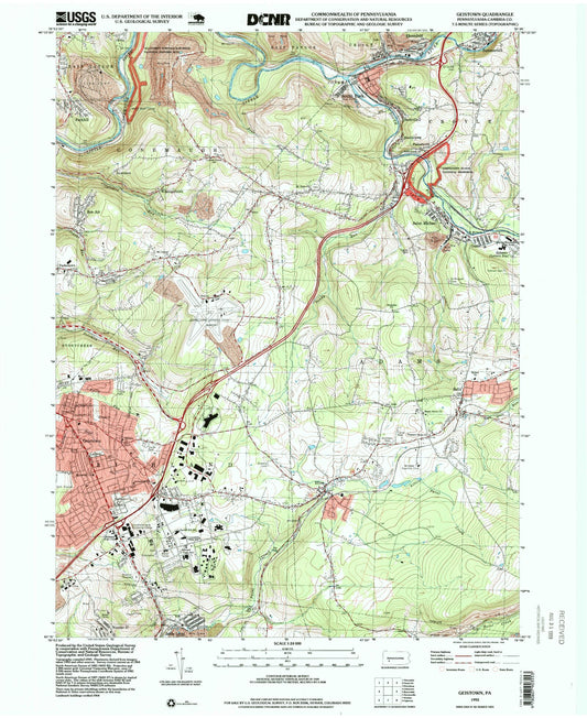 Classic USGS Geistown Pennsylvania 7.5'x7.5' Topo Map Image