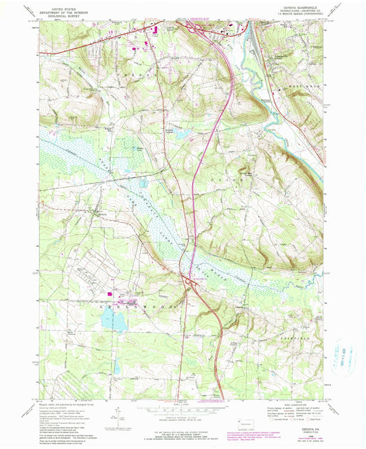 Classic USGS Geneva Pennsylvania 7.5'x7.5' Topo Map Image
