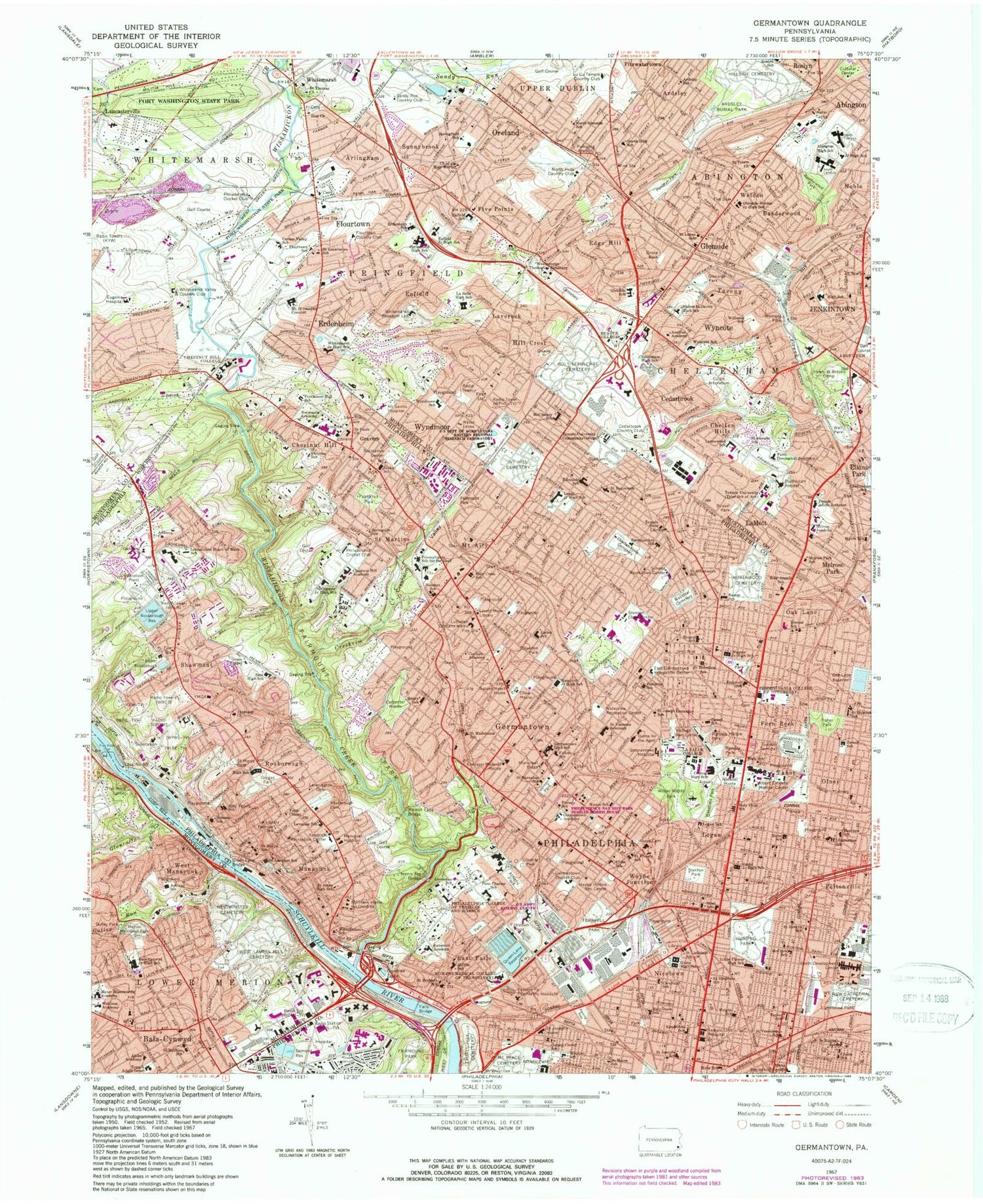Classic USGS Germantown Pennsylvania 7.5'x7.5' Topo Map Image