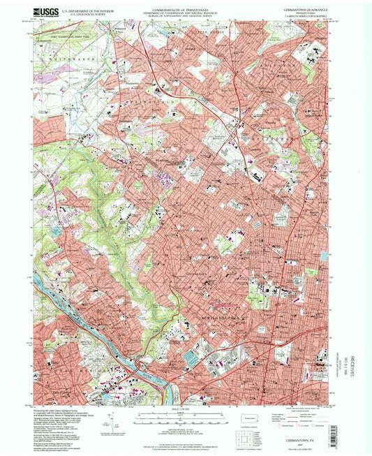 Classic USGS Germantown Pennsylvania 7.5'x7.5' Topo Map Image
