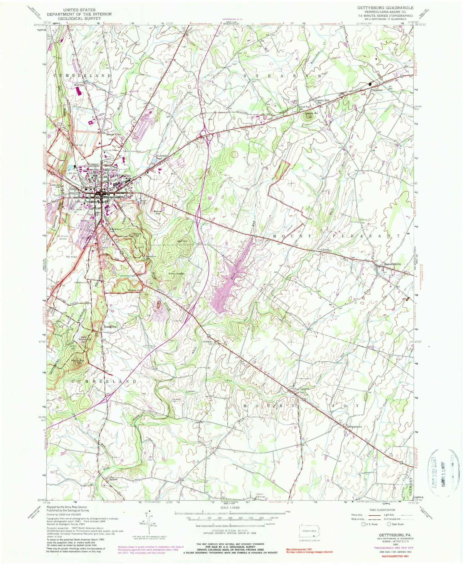 USGS Classic Gettysburg Pennsylvania 7.5'x7.5' Topo Map Image