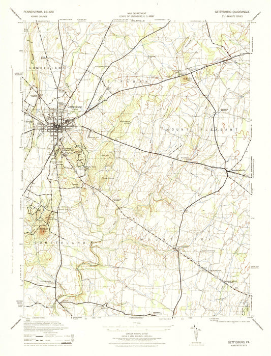 USGS Classic Gettysburg Pennsylvania 7.5'x7.5' Topo Map Image