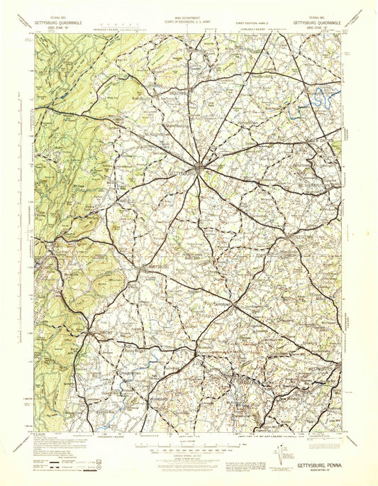 Historic 1942 Gettysburg Pennsylvania 30'x30' Topo Map Image