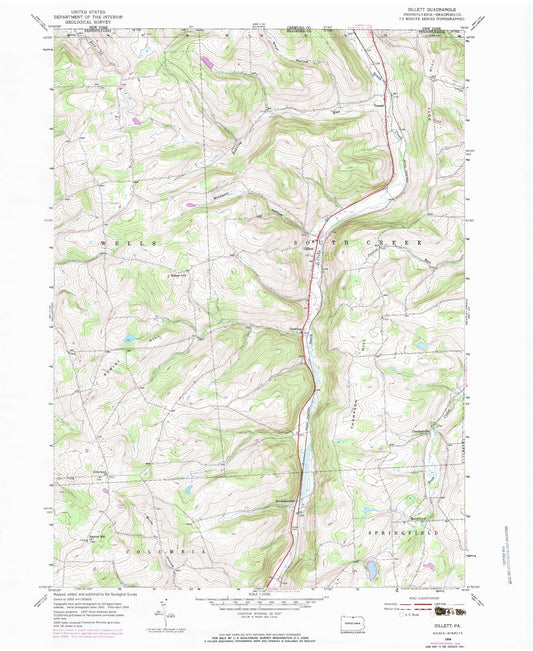 Classic USGS Gillett Pennsylvania 7.5'x7.5' Topo Map Image