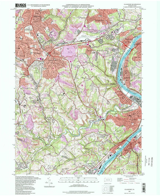 Classic USGS Glassport Pennsylvania 7.5'x7.5' Topo Map Image