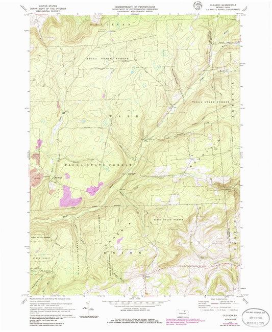 Classic USGS Gleason Pennsylvania 7.5'x7.5' Topo Map Image