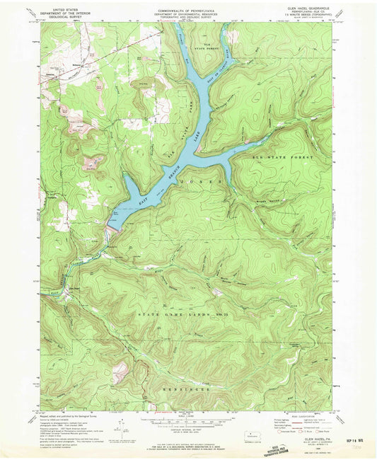 Classic USGS Glen Hazel Pennsylvania 7.5'x7.5' Topo Map Image