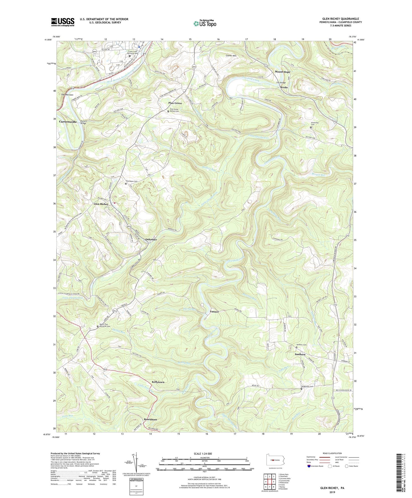 Glen Richey Pennsylvania US Topo Map Image