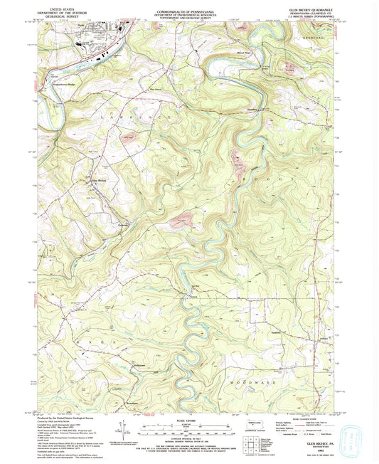 Classic USGS Glen Richey Pennsylvania 7.5'x7.5' Topo Map Image