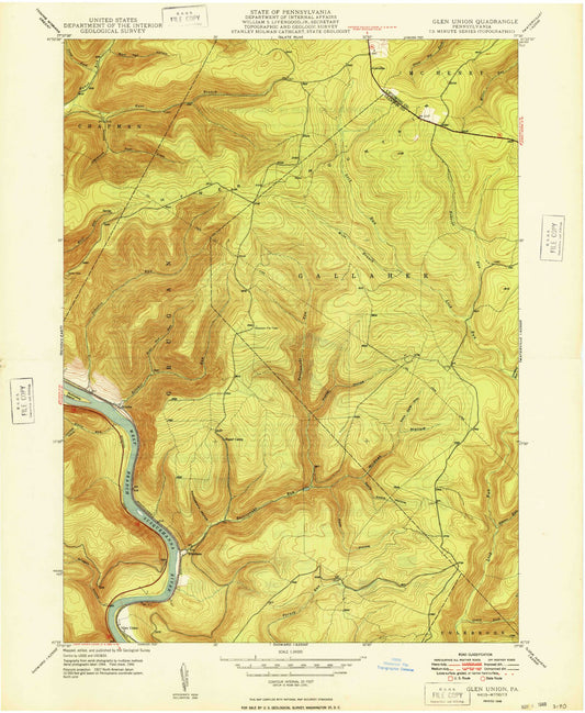 Classic USGS Glen Union Pennsylvania 7.5'x7.5' Topo Map Image