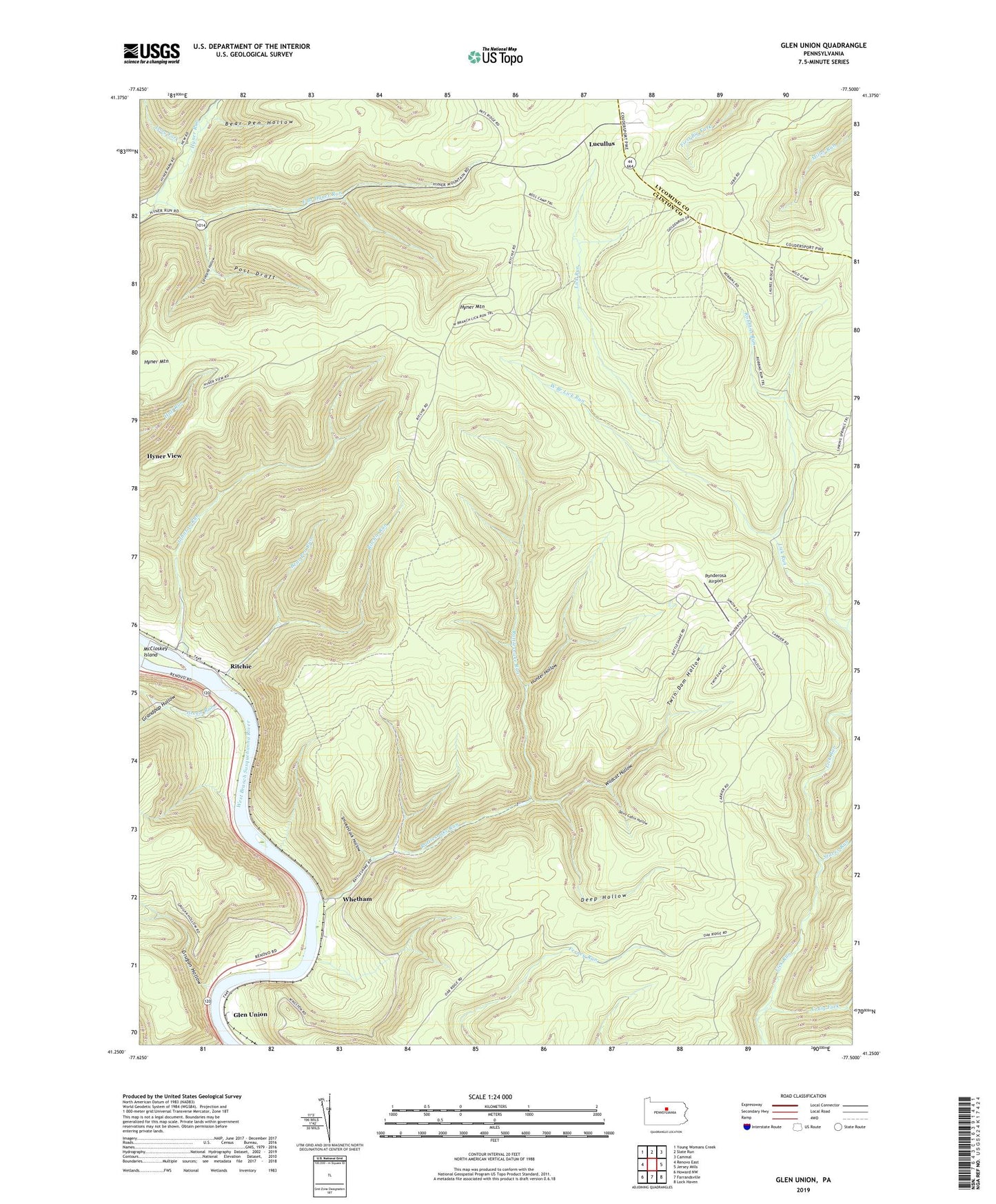 Glen Union Pennsylvania US Topo Map Image