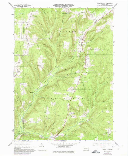 Classic USGS Grand Valley Pennsylvania 7.5'x7.5' Topo Map Image