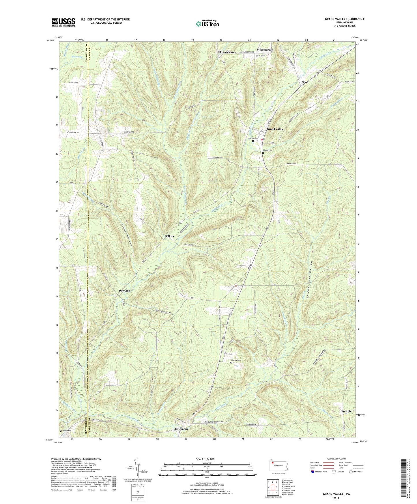Grand Valley Pennsylvania US Topo Map Image