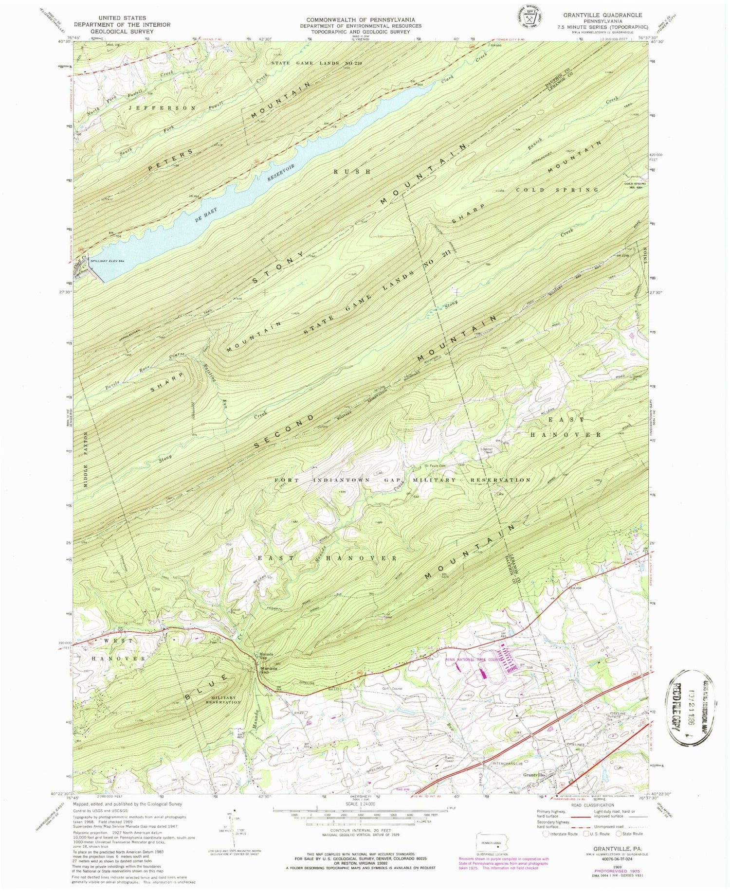 Classic USGS Grantville Pennsylvania 7.5'x7.5' Topo Map Image