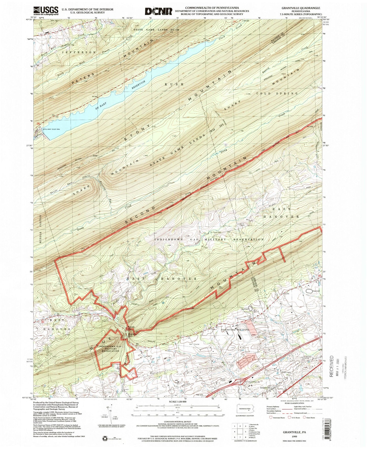Classic USGS Grantville Pennsylvania 7.5'x7.5' Topo Map Image