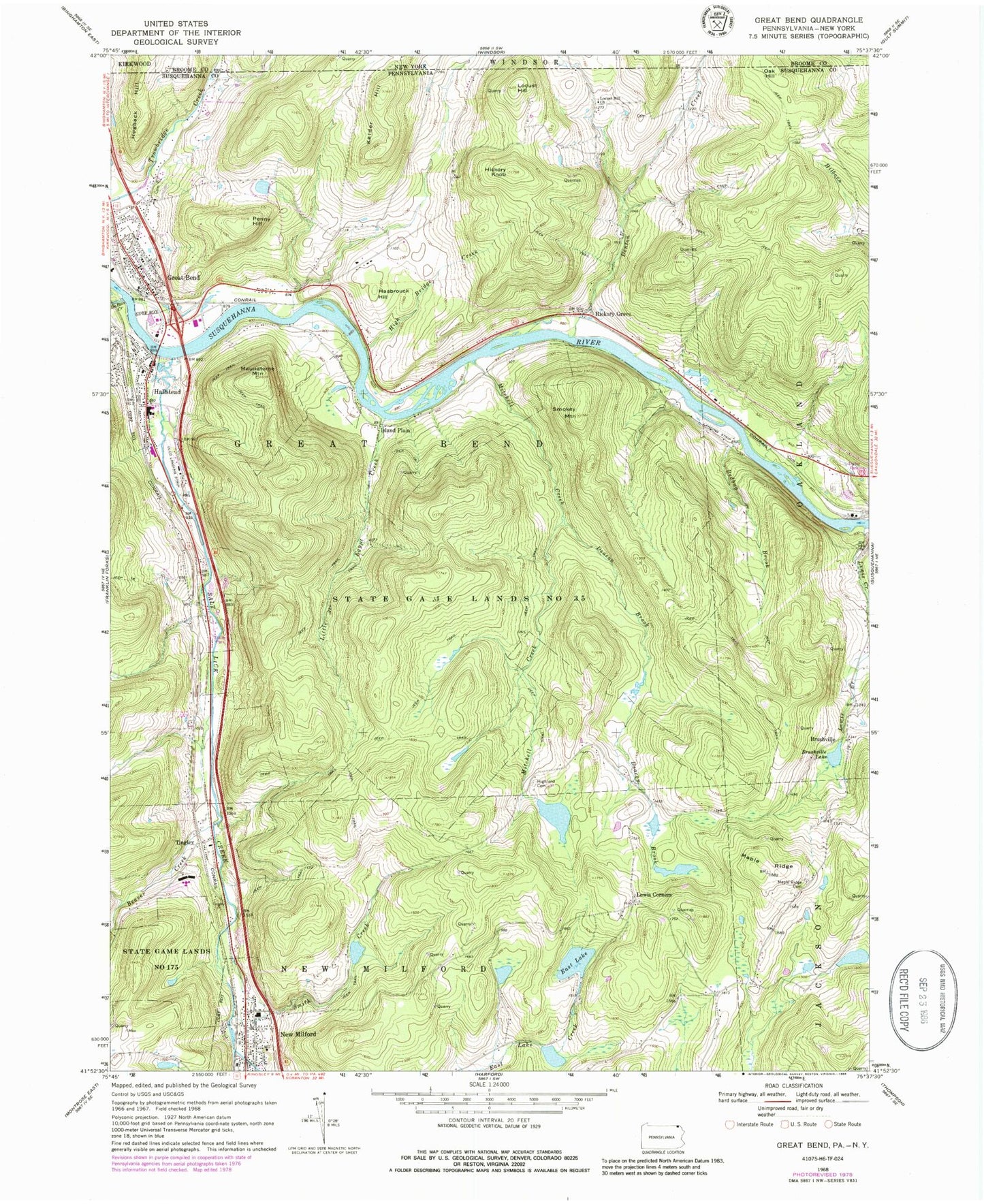 Classic USGS Great Bend Pennsylvania 7.5'x7.5' Topo Map Image