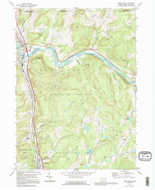 Classic USGS Great Bend Pennsylvania 7.5'x7.5' Topo Map Image