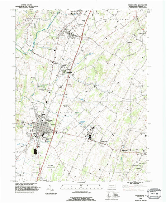 Classic USGS Greencastle Pennsylvania 7.5'x7.5' Topo Map Image