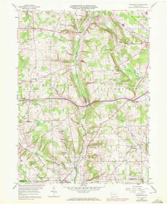 Classic USGS Greenfield Pennsylvania 7.5'x7.5' Topo Map Image