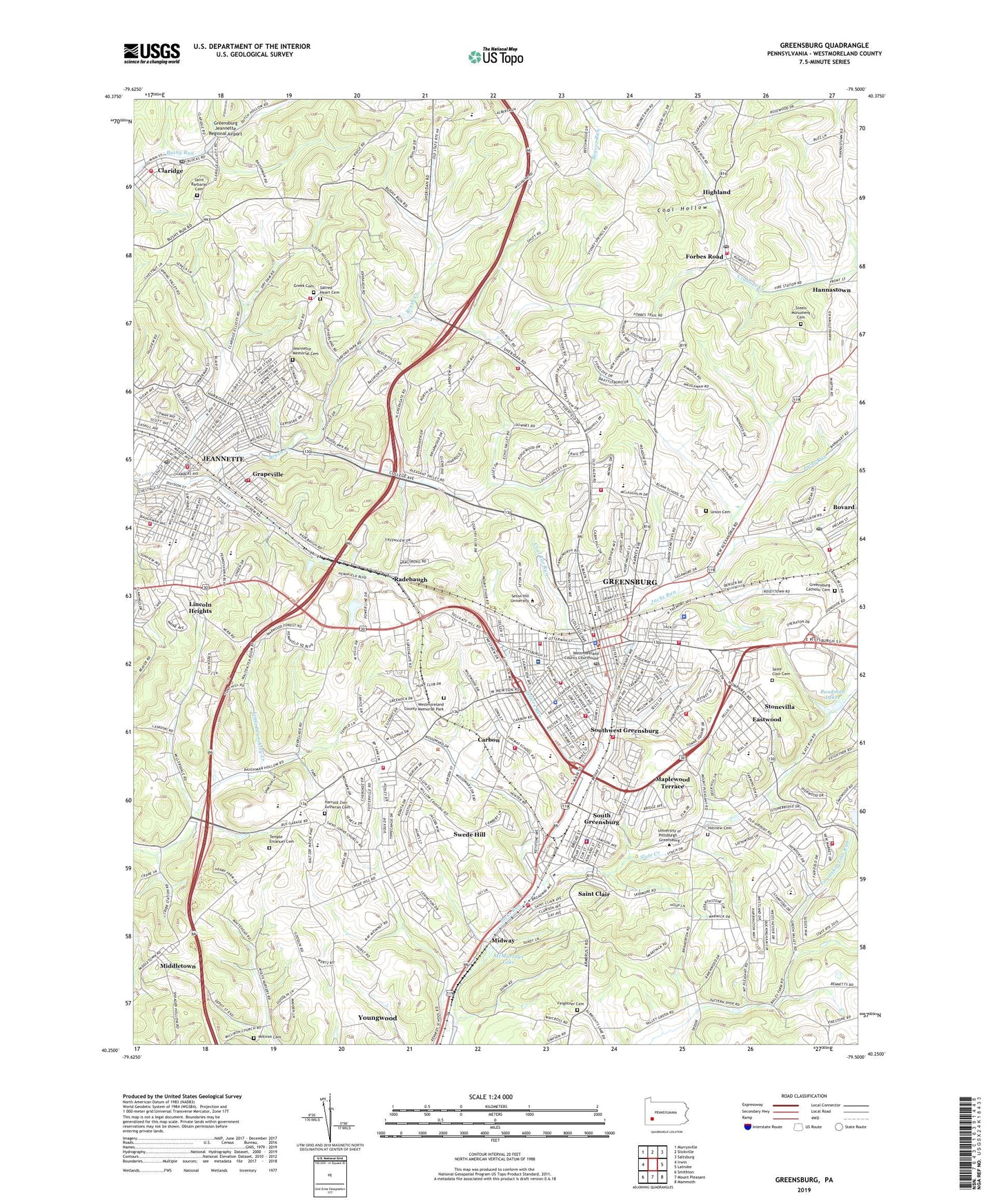 Greensburg Pennsylvania US Topo Map Image