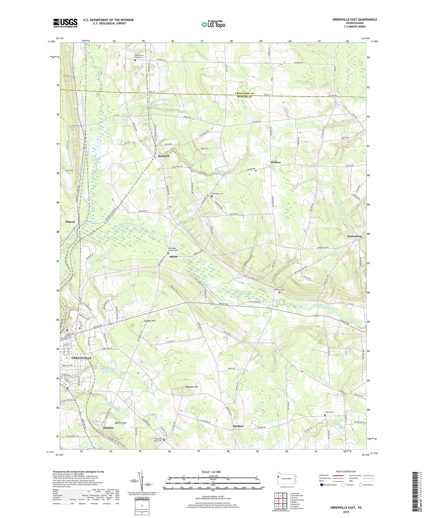 Greenville East Pennsylvania US Topo Map Image
