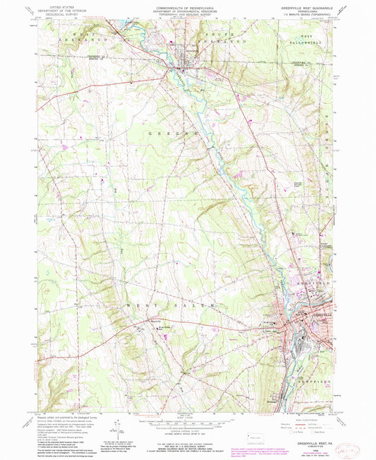 Classic USGS Greenville West Pennsylvania 7.5'x7.5' Topo Map Image