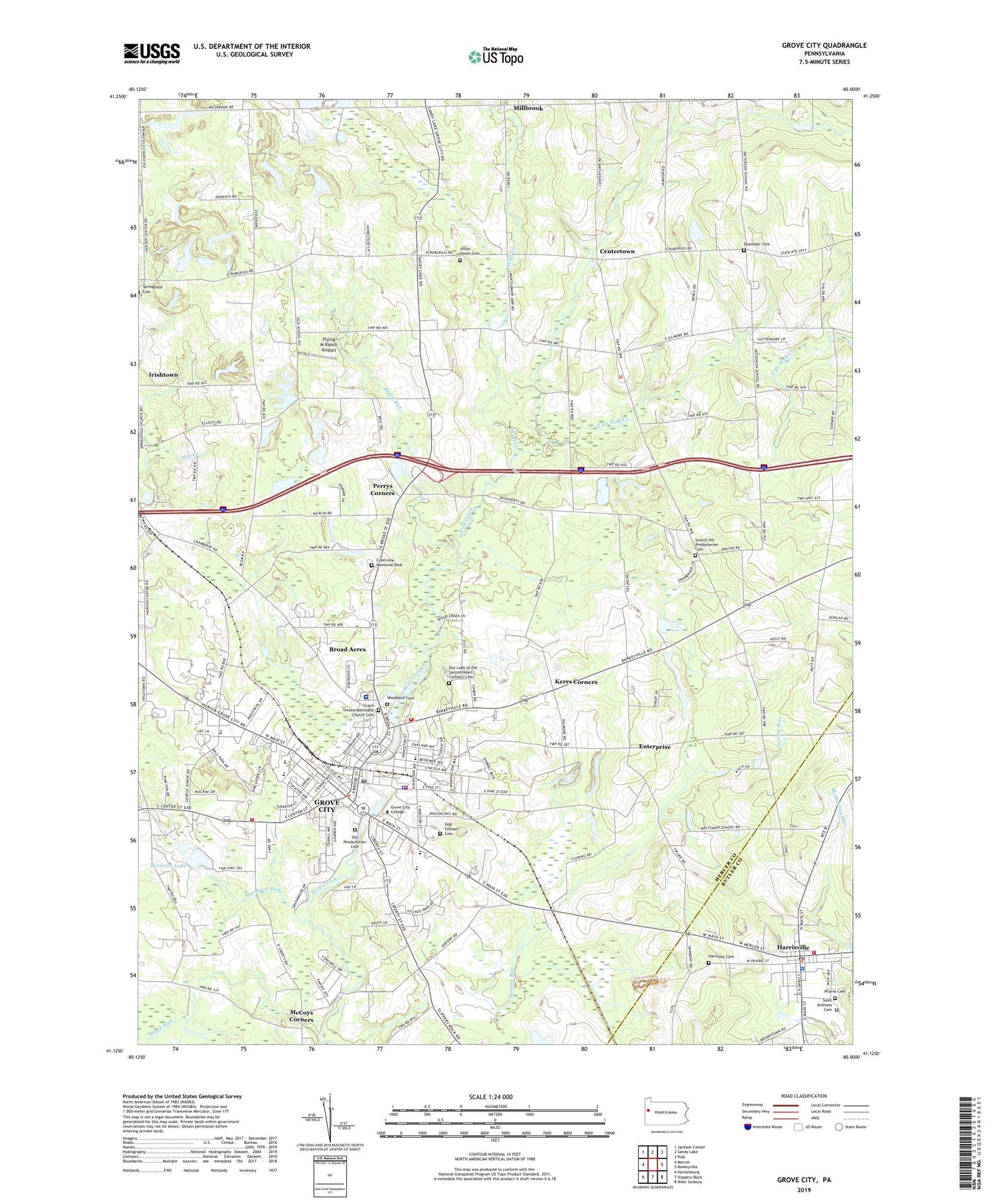 Grove City Pennsylvania US Topo Map Image