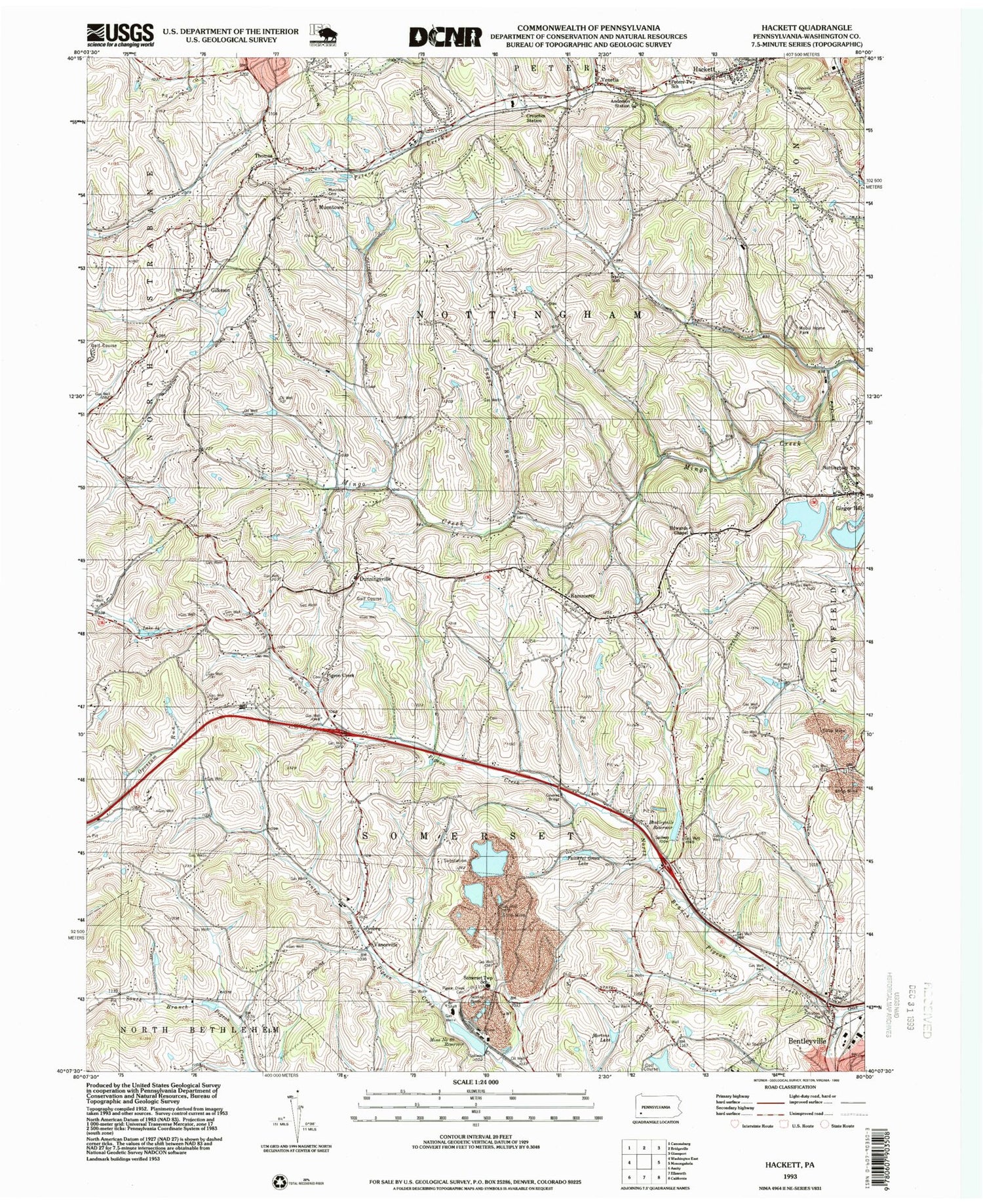 Classic USGS Hackett Pennsylvania 7.5'x7.5' Topo Map Image