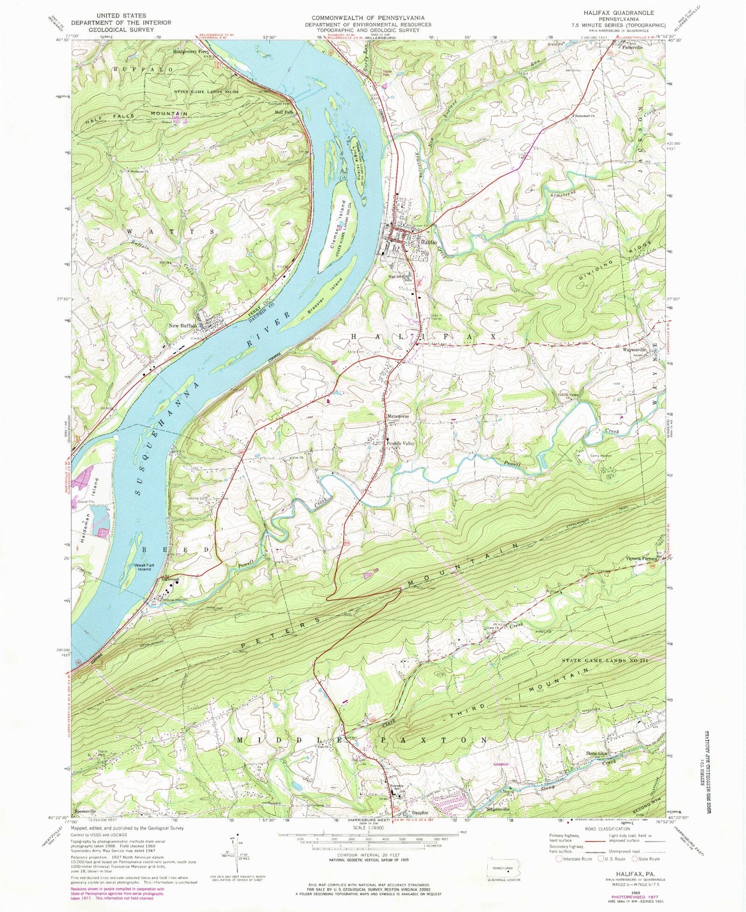 Classic USGS Halifax Pennsylvania 7.5'x7.5' Topo Map Image