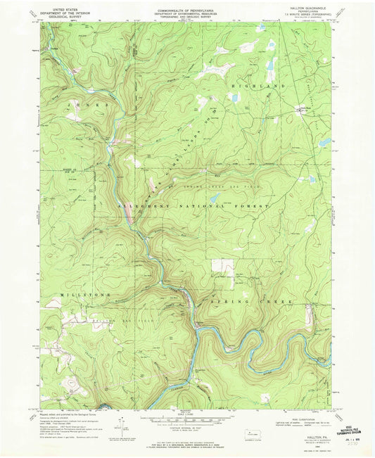 Classic USGS Hallton Pennsylvania 7.5'x7.5' Topo Map Image