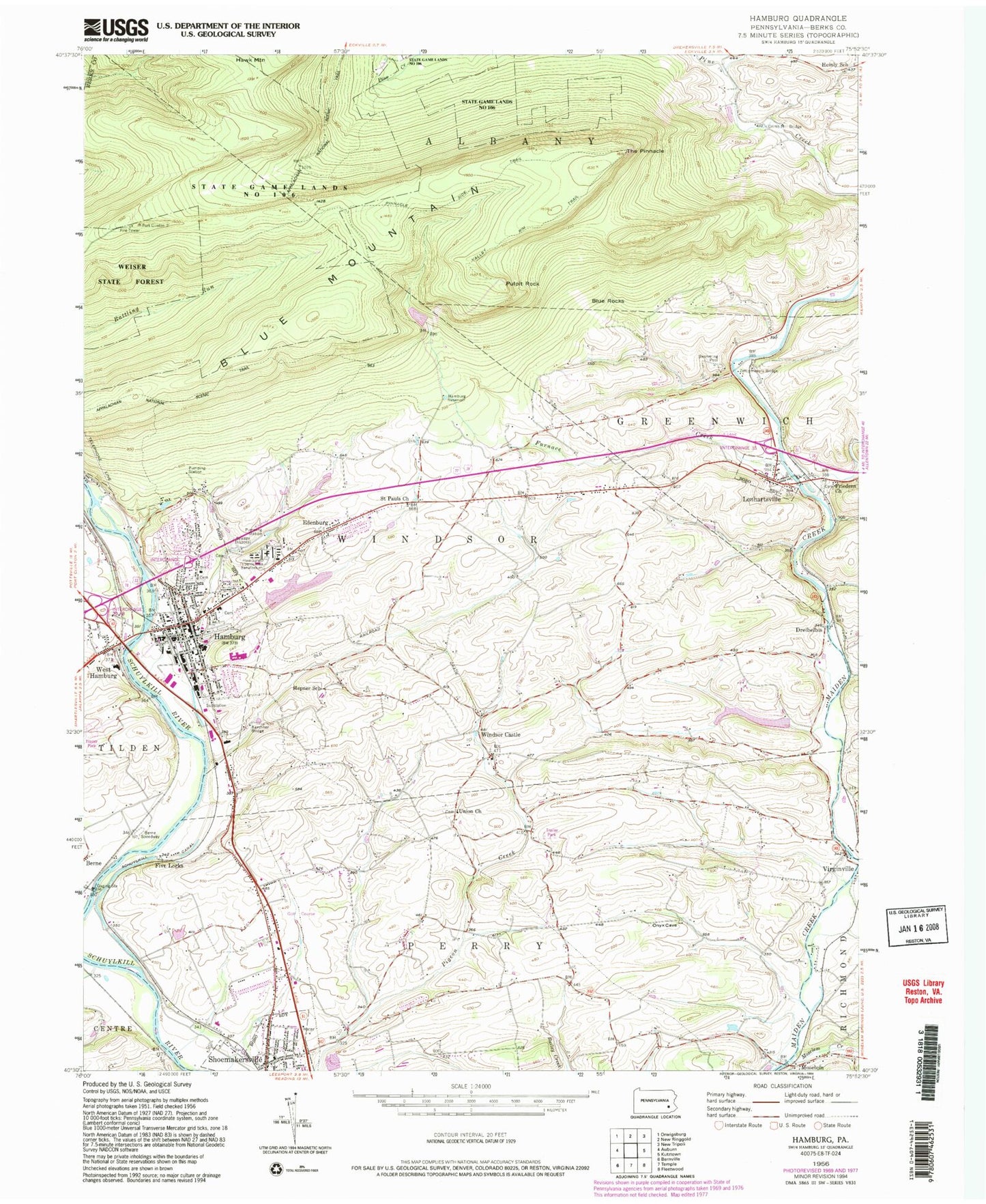 USGS Classic Hamburg Pennsylvania 7.5'x7.5' Topo Map Image