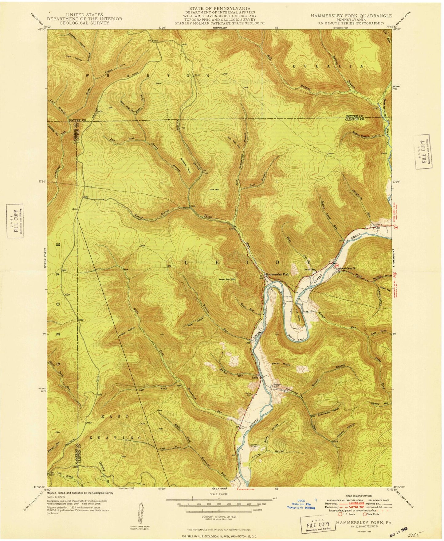 USGS Classic Hammersley Fork Pennsylvania 7.5'x7.5' Topo Map Image