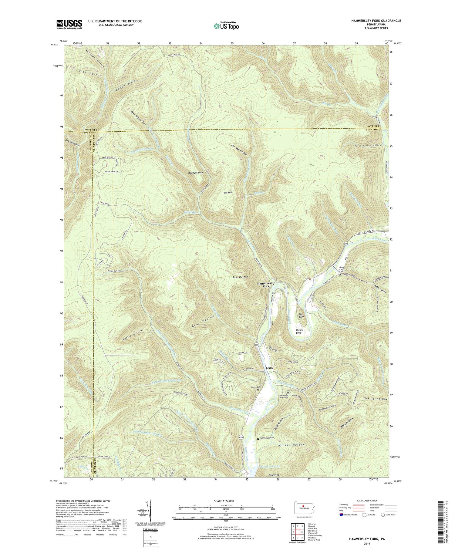 Hammersley Fork Pennsylvania US Topo Map Image