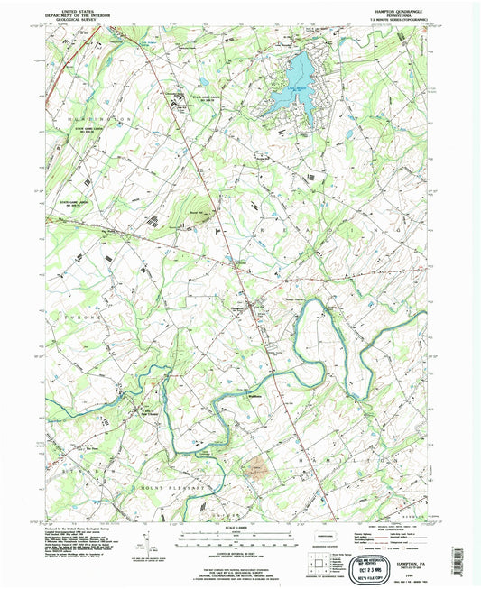 Classic USGS Hampton Pennsylvania 7.5'x7.5' Topo Map Image