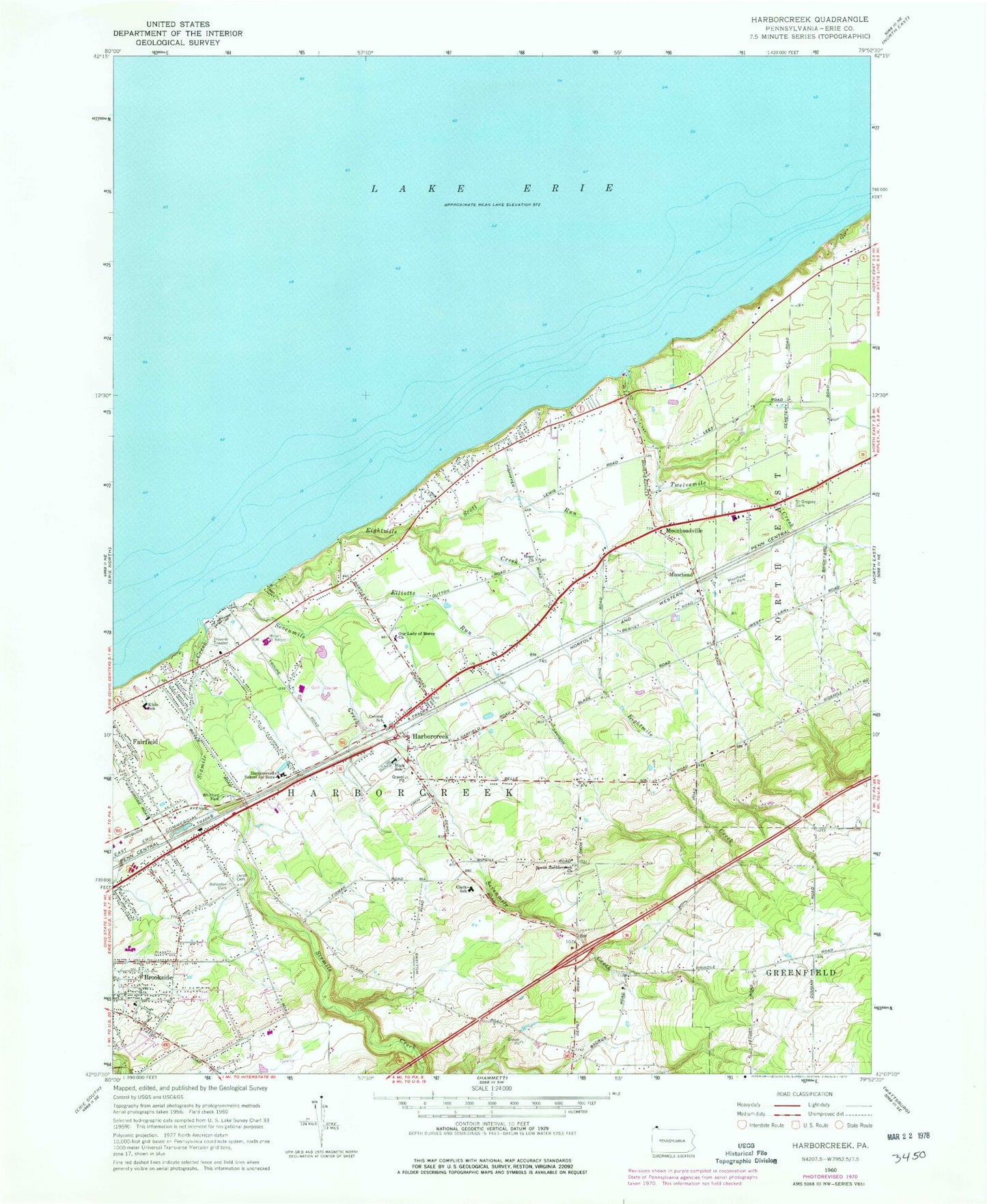 Classic USGS Harborcreek Pennsylvania 7.5'x7.5' Topo Map Image