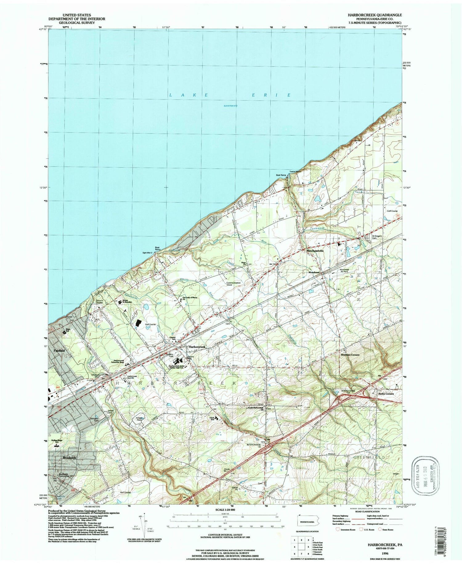 Classic USGS Harborcreek Pennsylvania 7.5'x7.5' Topo Map Image