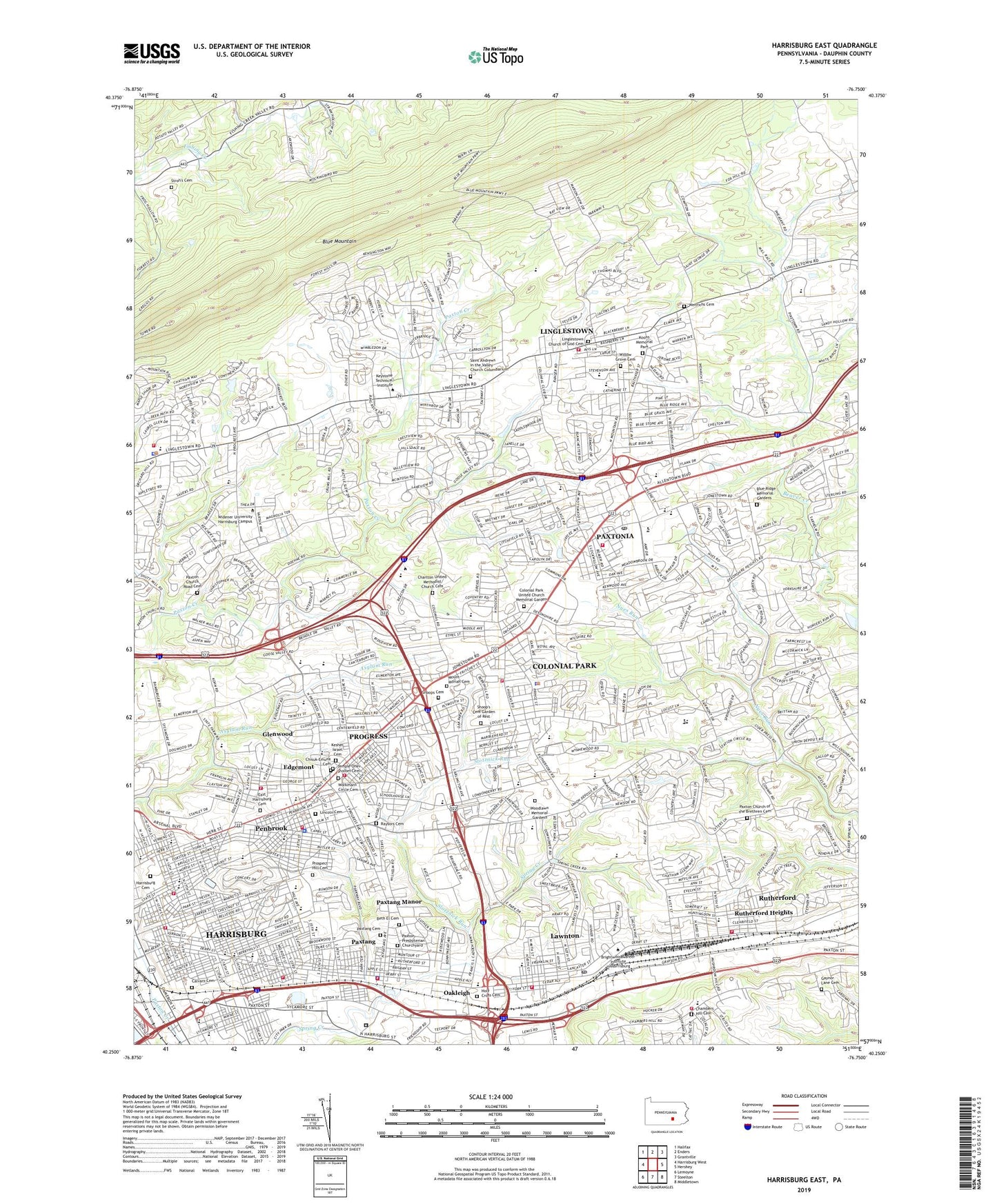 Harrisburg East Pennsylvania US Topo Map Image