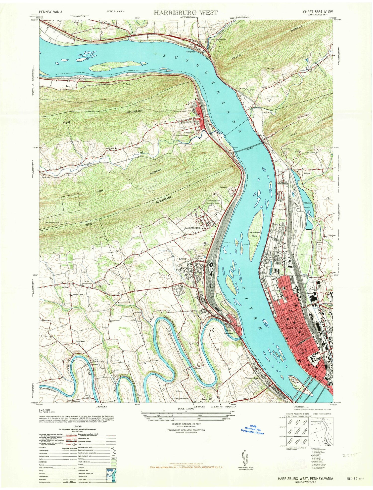Classic USGS Harrisburg West Pennsylvania 7.5'x7.5' Topo Map Image